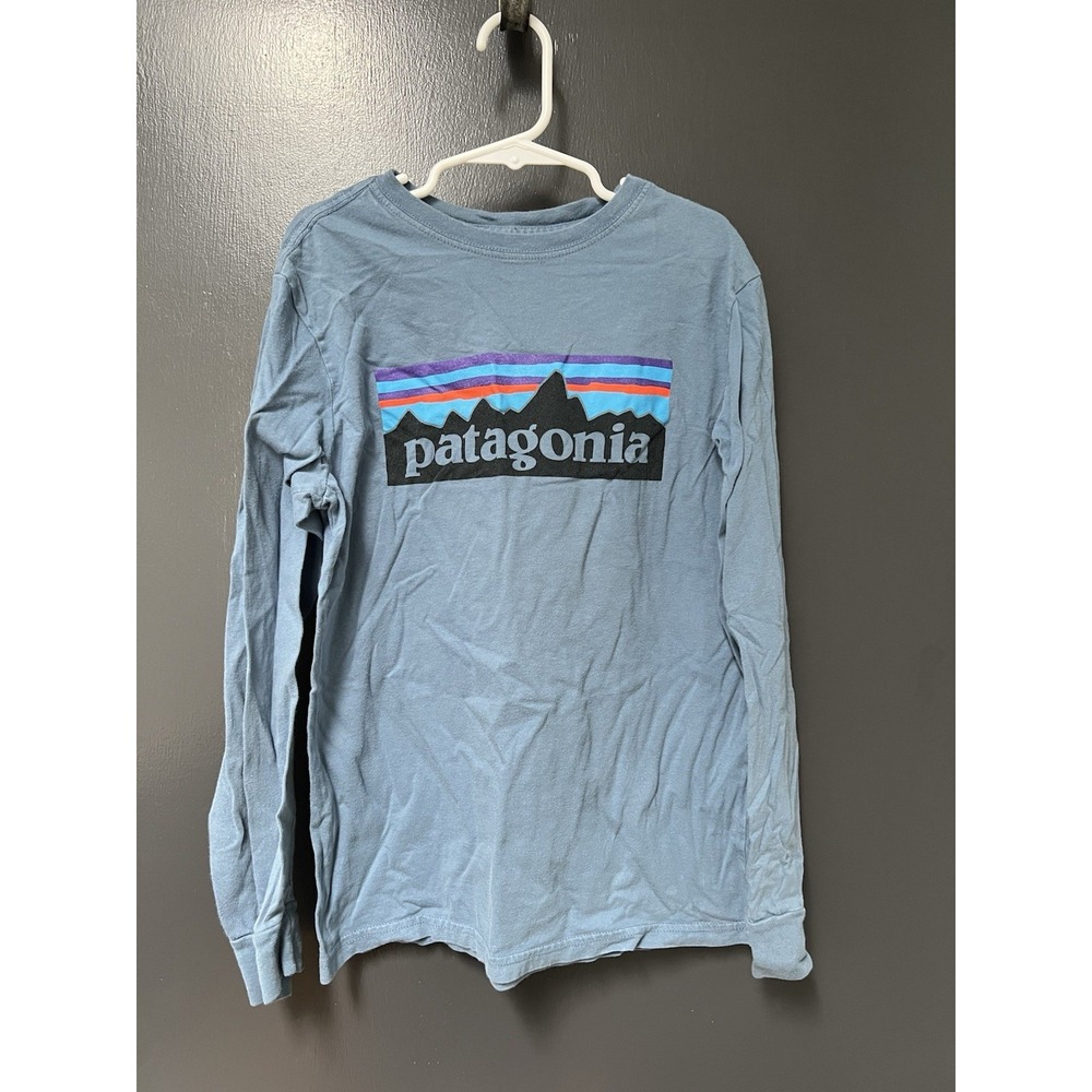 Patagonia Kids T Shirt M 10 logo graphic long sleeve tee blue
